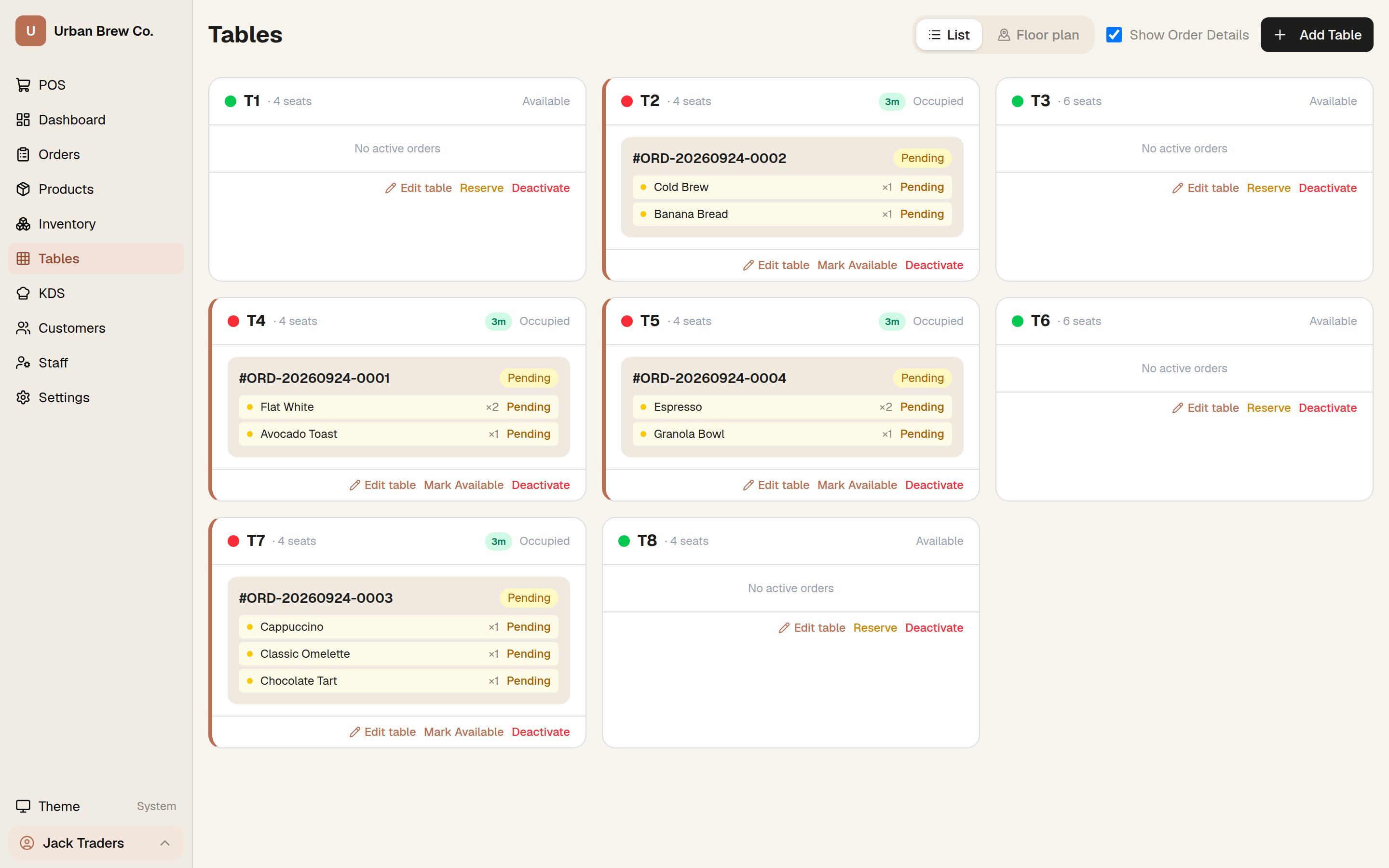 Billoo: table management with open orders
